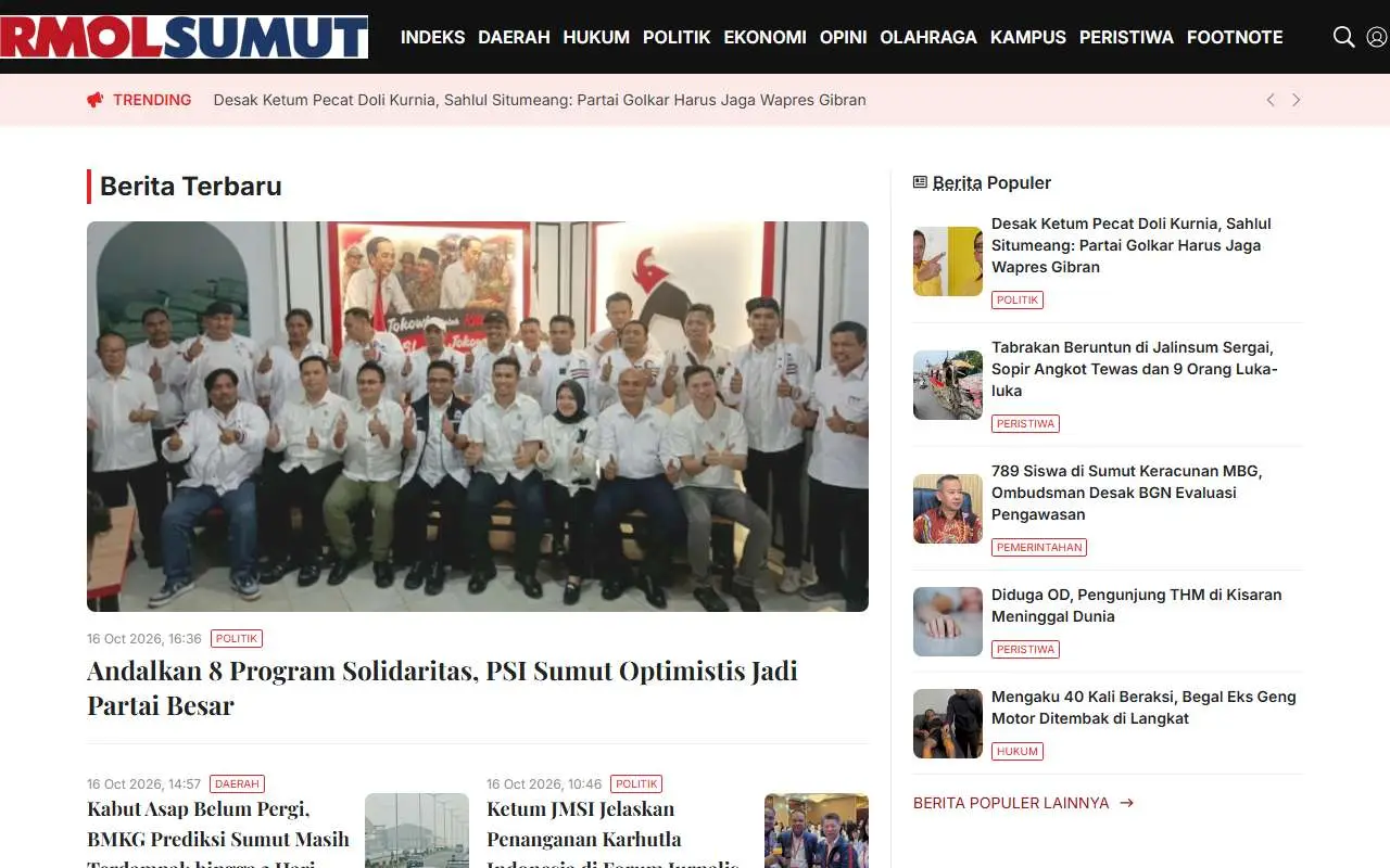 Tampilan website resmi Rmolsumut (rmolsumut.id)