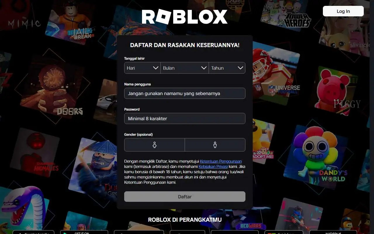 Tampilan website resmi Roblox (roblox.com)