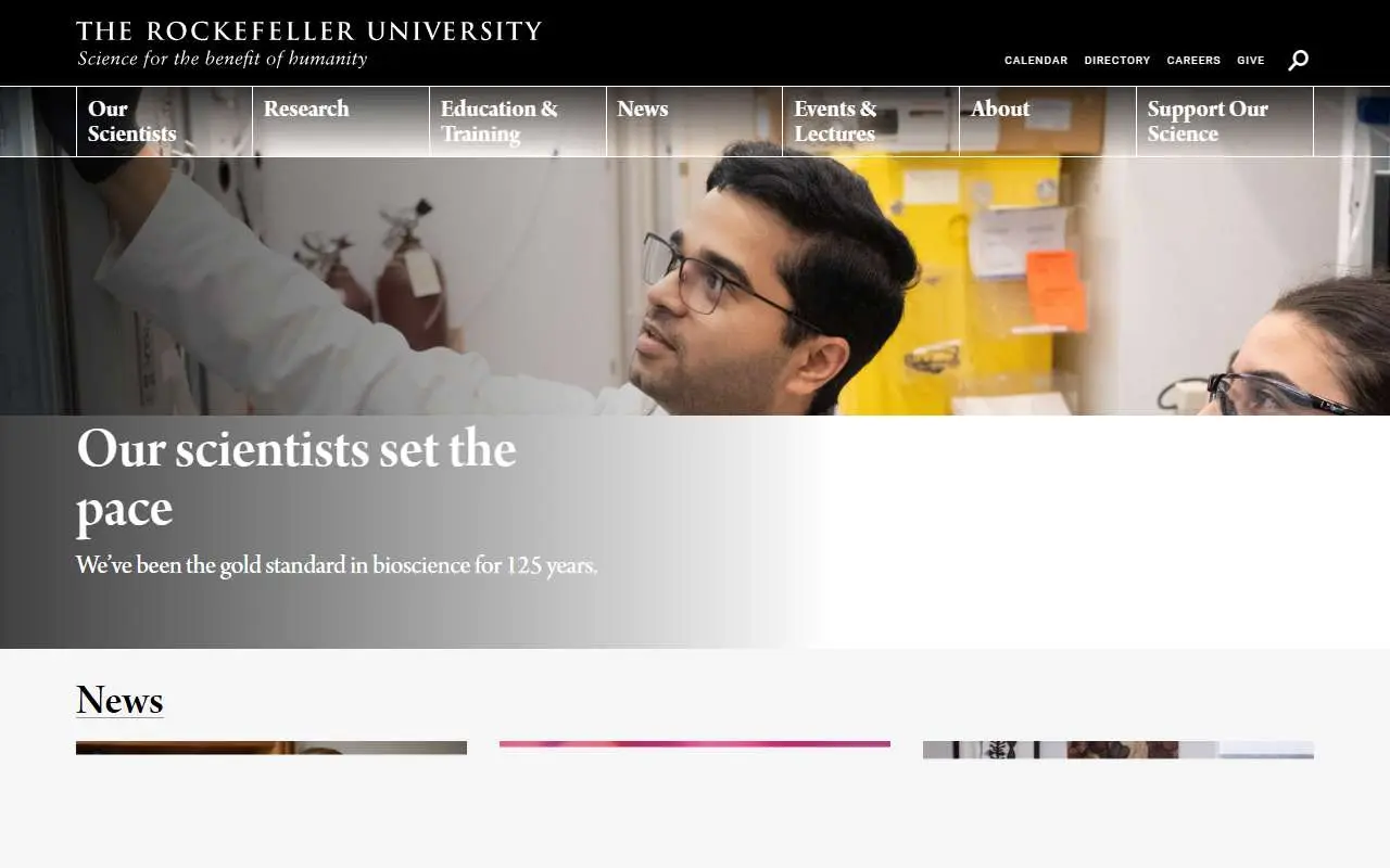 Tampilan website resmi Universitas Rockefeller (rockefeller.edu)