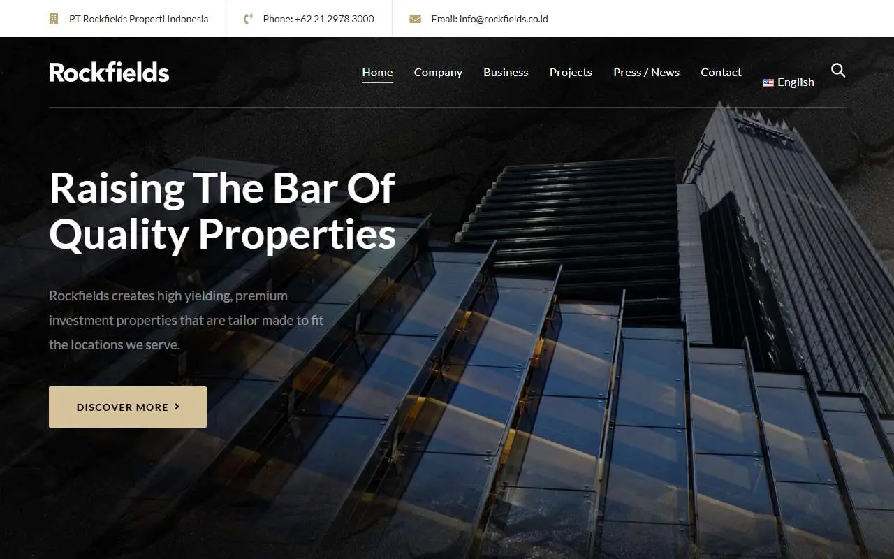 Tampilan website resmi Rockfields Properti Indonesia (rockfields.co.id)