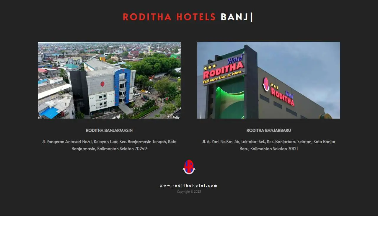 Tampilan website resmi Hotel Roditha Banjarmasin (rodithahotel.com)