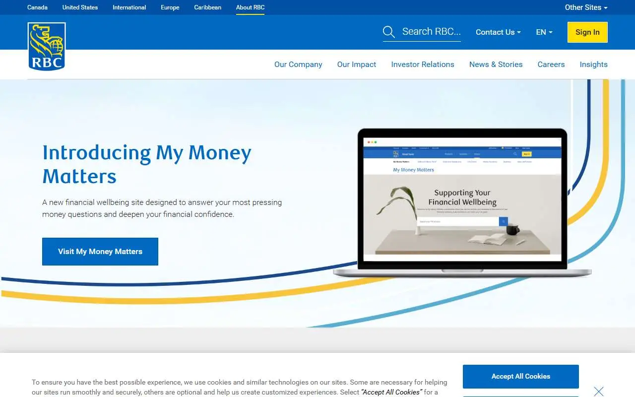 Tampilan website resmi Royal Bank of Canada (rbc.com)