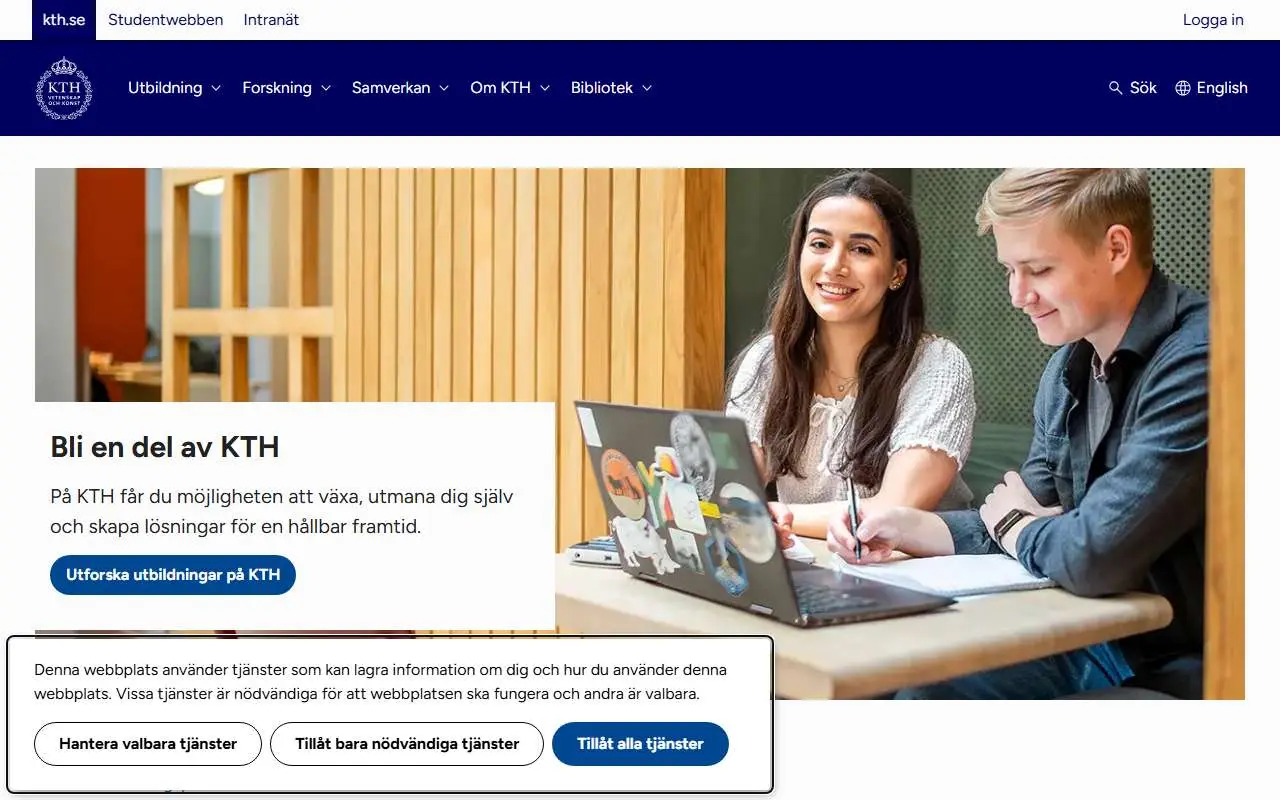 Tampilan website resmi Institut Teknologi Kerajaan KTH (kth.se)