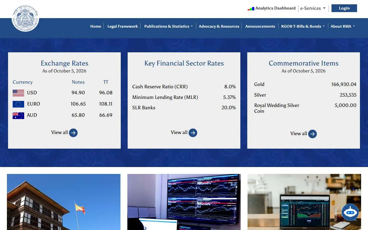 Tampilan website resmi Royal Monetary Authority of Bhutan (rma.org.bt)