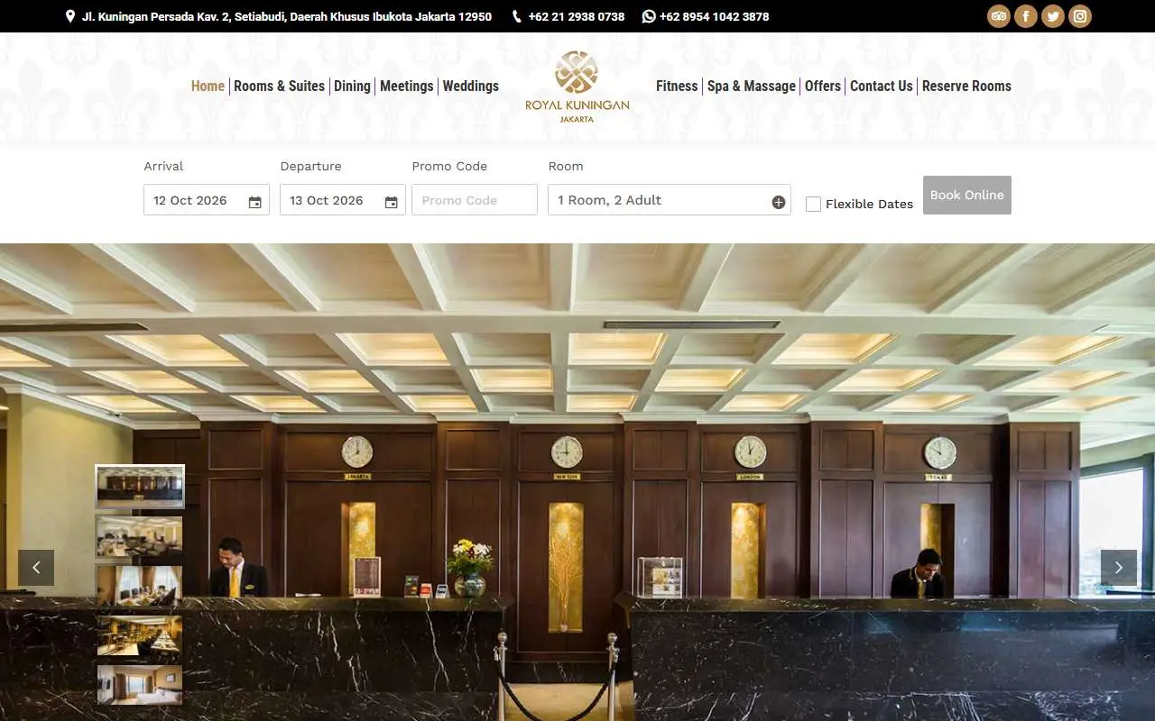 Tampilan website resmi Hotel Royal Kuningan (royalkuningan.com)