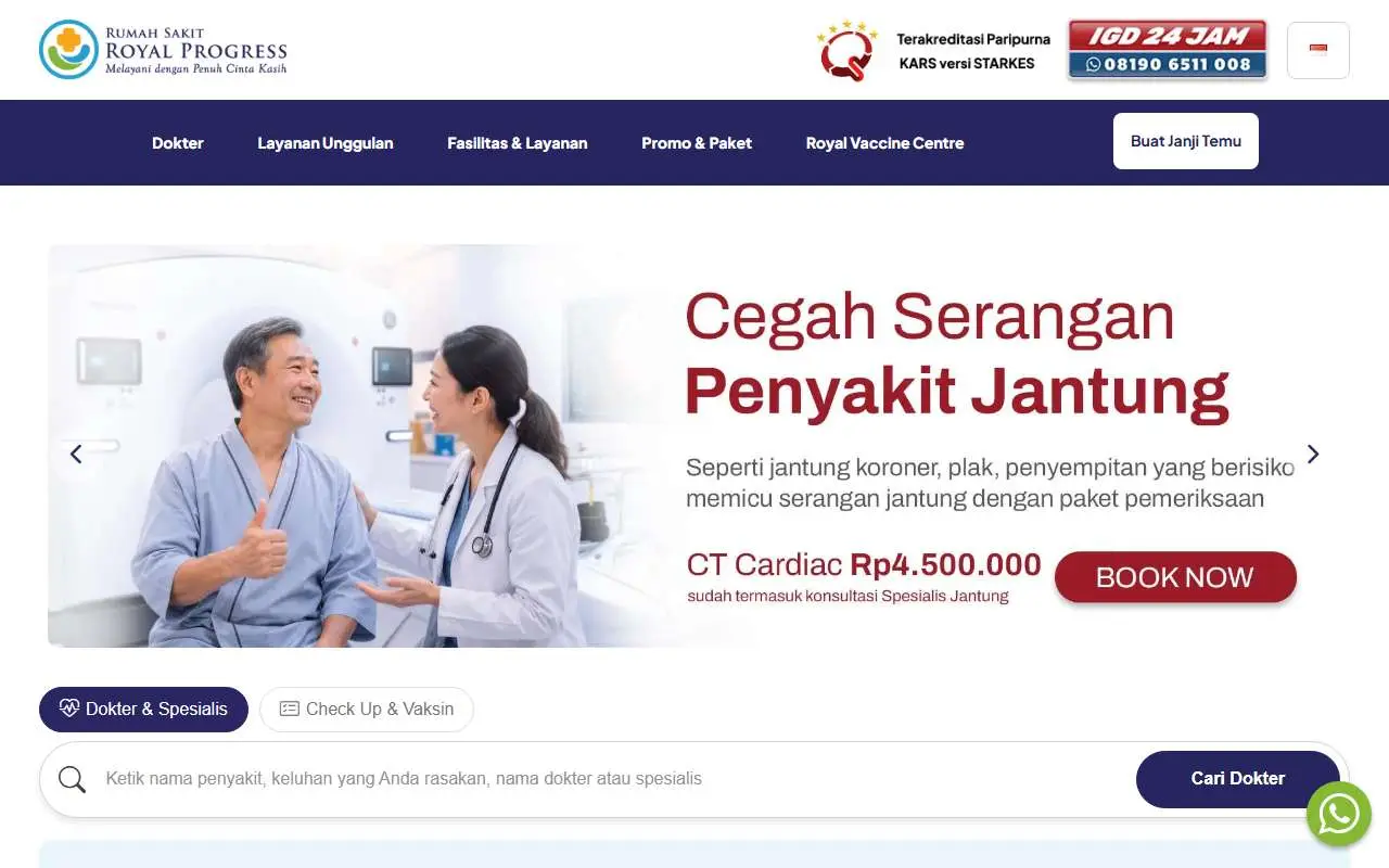 Tampilan website resmi RS Umum Royal Progress (royalprogress.com)