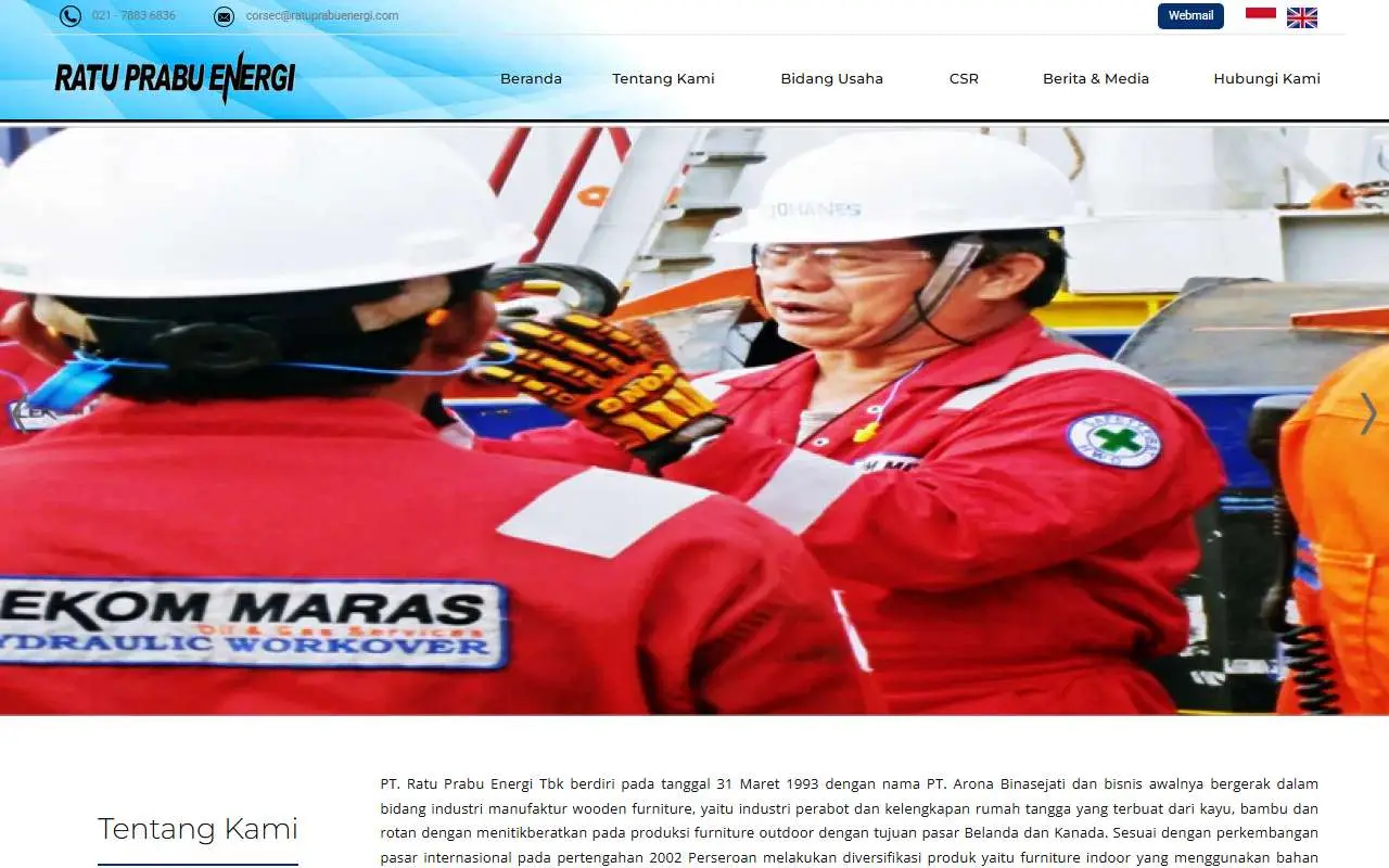 Tampilan website resmi Ratu Prabu Energi (ratuprabuenergi.com)