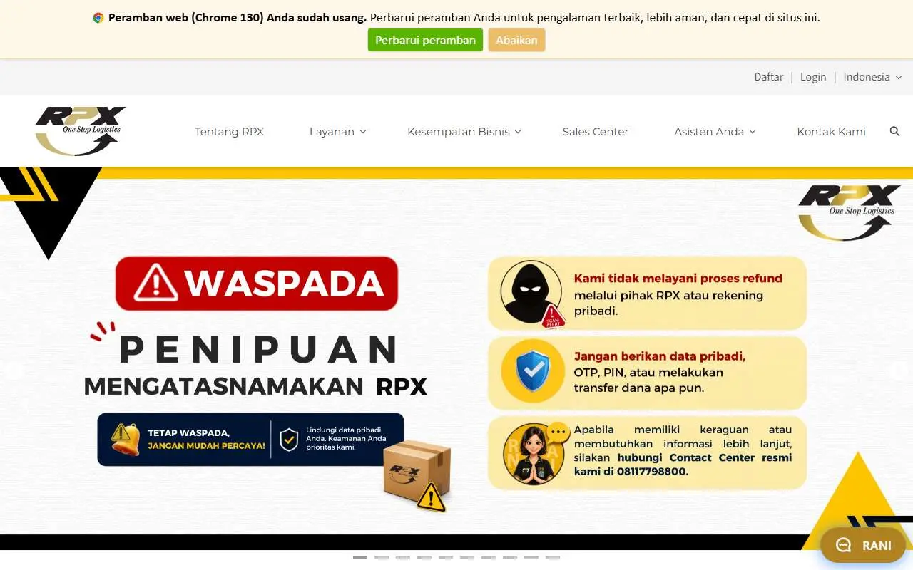 Tampilan website resmi RPX (rpx.co.id)