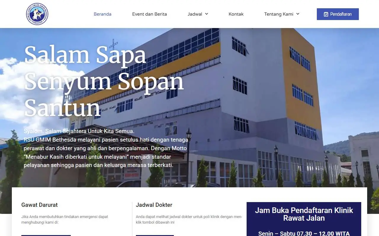 Tampilan website resmi RS Bethesda GMIM Tomohon (bethesda.co.id)