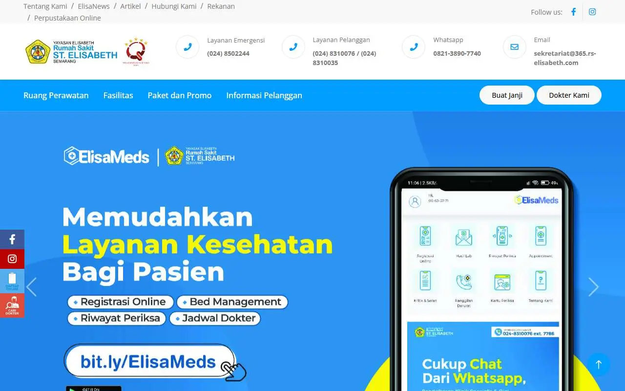 Tampilan website resmi Rumah Sakit Umum St. Elisabeth Semarang (rs-elisabeth.com)