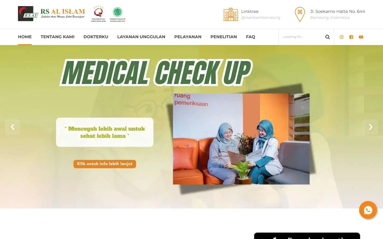 Tampilan website resmi RS Umum Al-Islam Bandung (rsalislam.com)