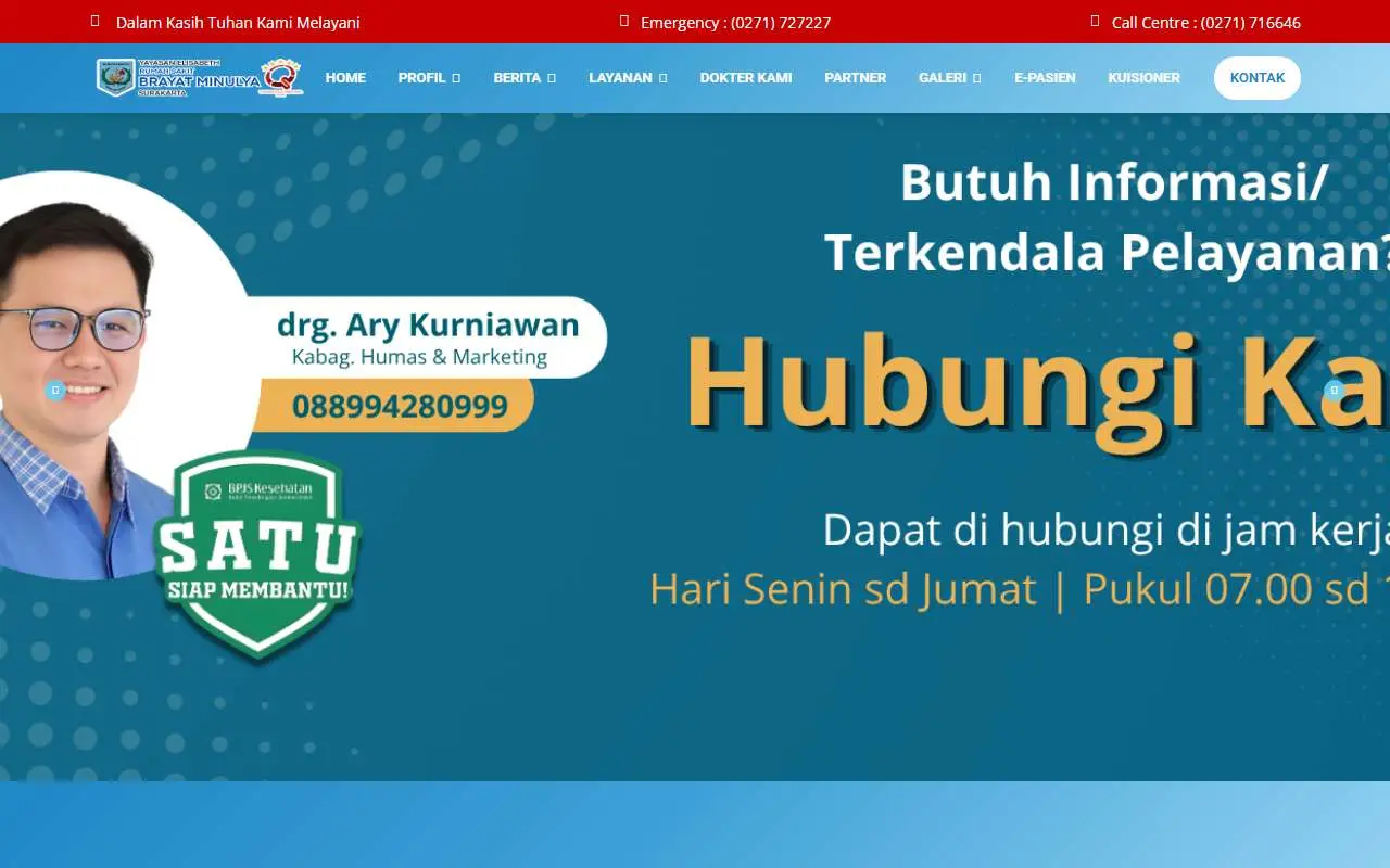 Tampilan website resmi Rumah Sakit Brayat Minulyo (rsbrayatminulya.com)