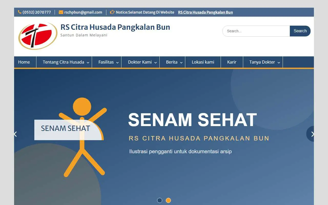 Tampilan website resmi Rumah Sakit Citra Husada Pangkalan Bun (rscitrahusadapbun.com)