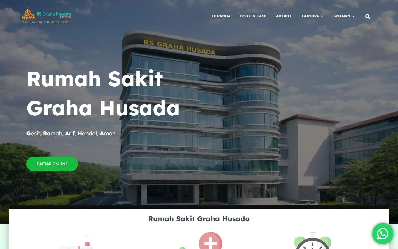 Tampilan website resmi Rumah Sakit Graha Husada Lampung (rsgrahahusada.com)