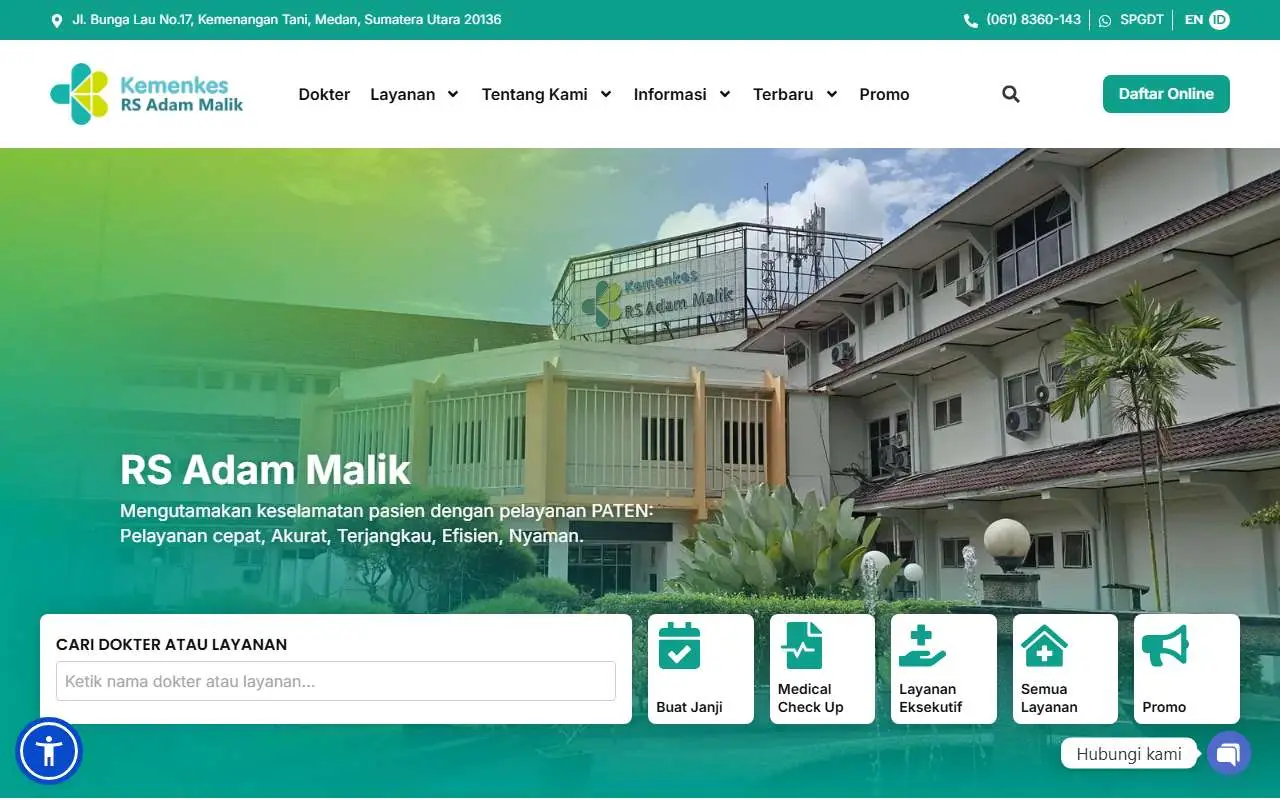 Tampilan website resmi Rumah Sakit Umum Pusat Haji Adam Malik (rsham.go.id)