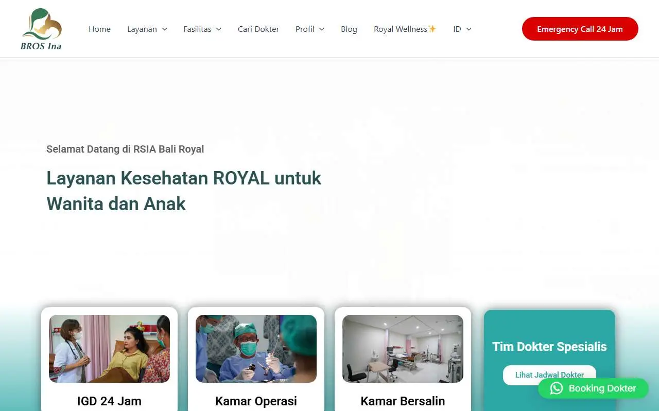 Tampilan website resmi Bali Royal Hospital (rsiabaliroyal.com)