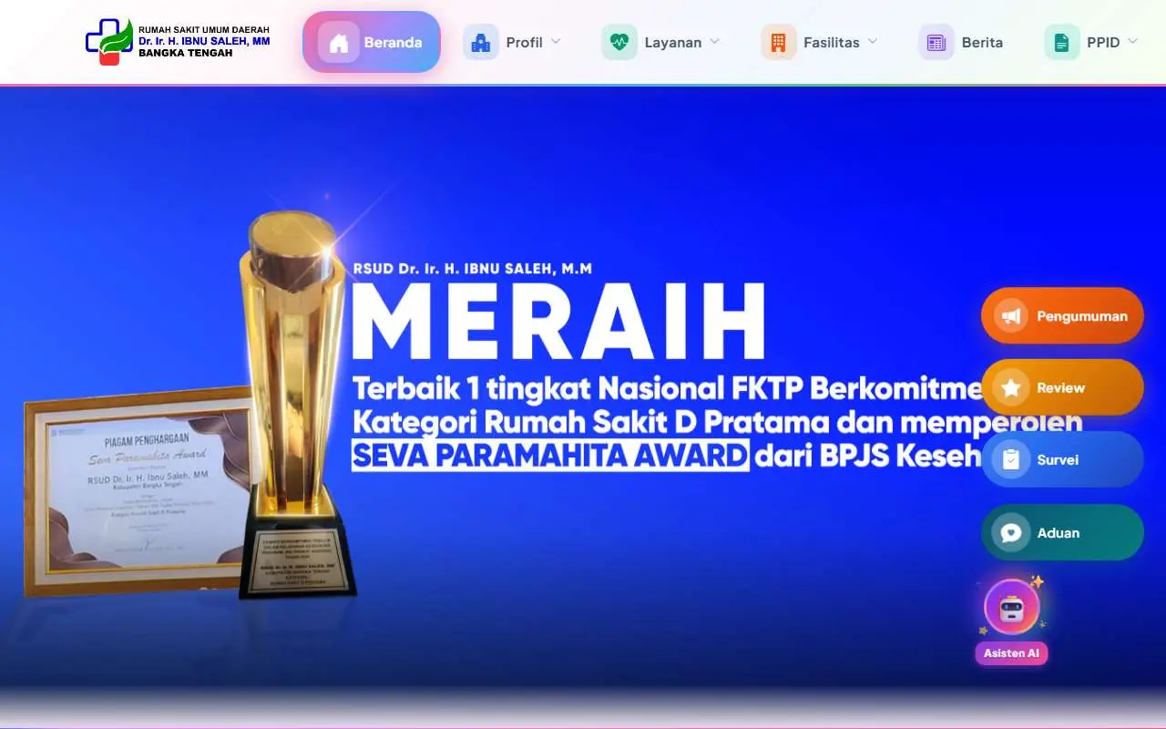 Tampilan website resmi Rumah Sakit Umum Daerah Ibnu Saleh (rsibnusaleh.id)