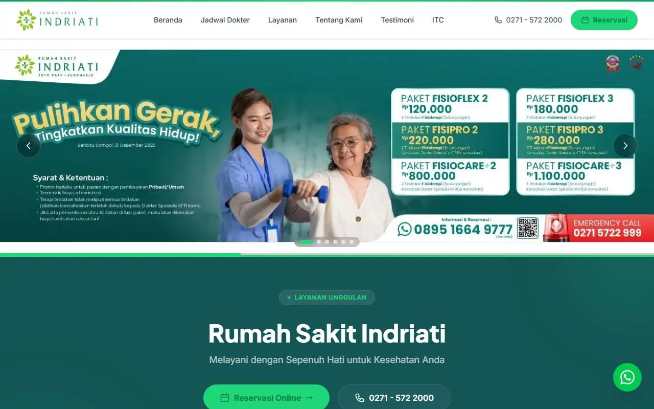 Tampilan website resmi Rumah Sakit Indriati (rsindriati.com)