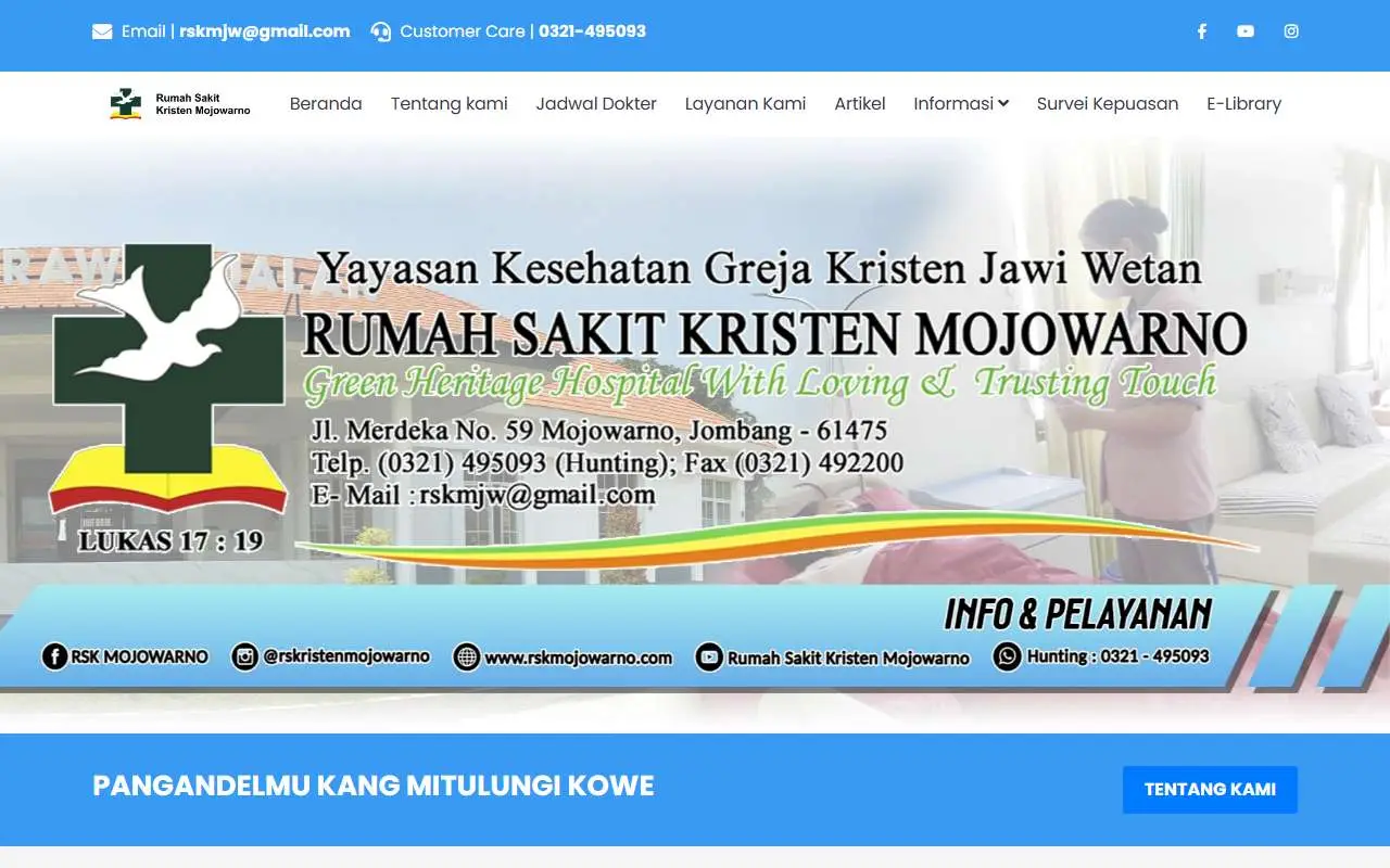 Tampilan website resmi Rumah Sakit Kristen Mojowarno (rskmojowarno.com)