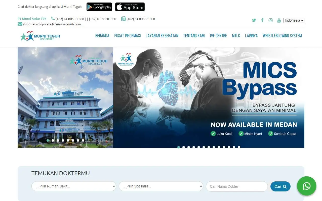 Tampilan website resmi Murni Teguh Memorial Hospital (rsmurniteguh.com)