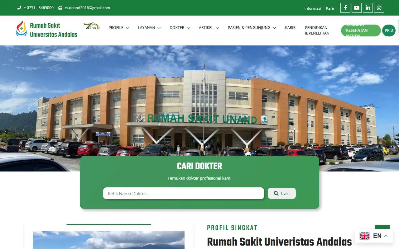 Tampilan website resmi Rumah Sakit Universitas Andalas (rsp.unand.ac.id)