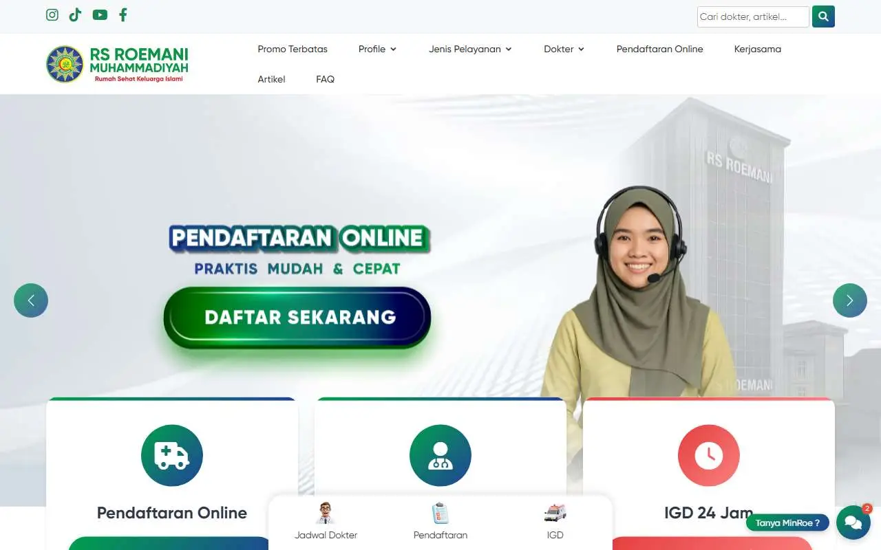 Tampilan website resmi Rumah Sakit Umum Muhammadiyah Roemani (rsroemani.com)