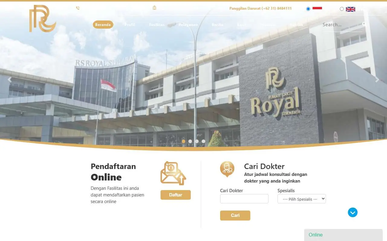 Tampilan website resmi RS Umum Royal Surabaya (rsroyalsurabaya.com)