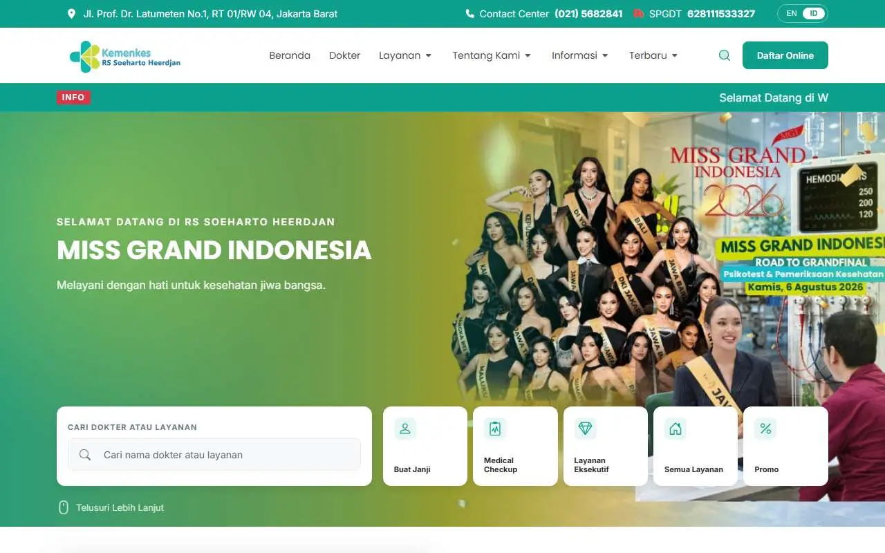 Tampilan website resmi RS Soeharto Heerdjan (rssh.go.id)