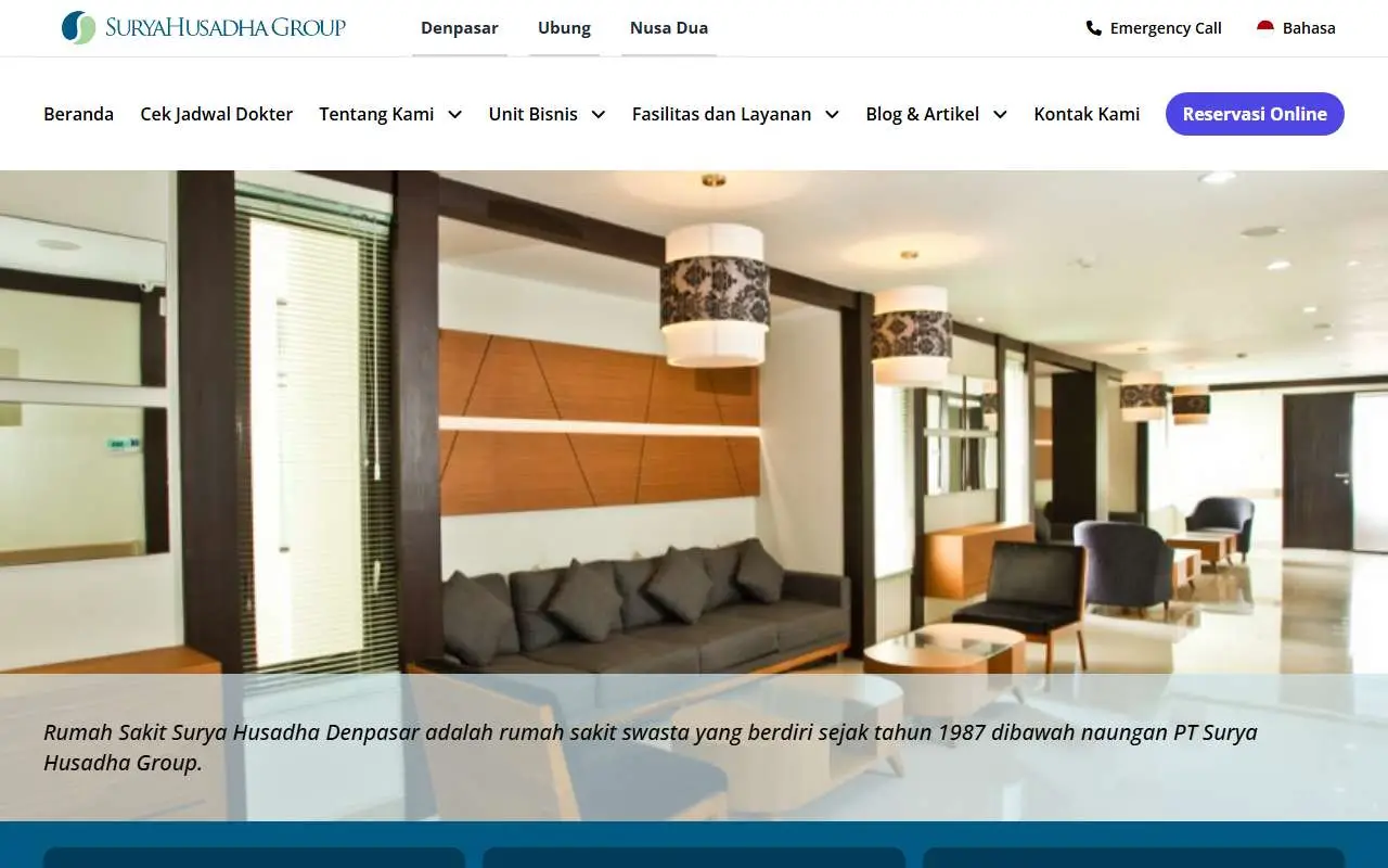 Tampilan website resmi Surya Husadha Hospital Ubung (rssuryahusadha.my.id)
