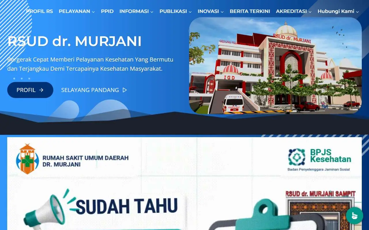 Tampilan website resmi RSUD dr. Murjani Sampit (rsud-drmurjani.go.id)