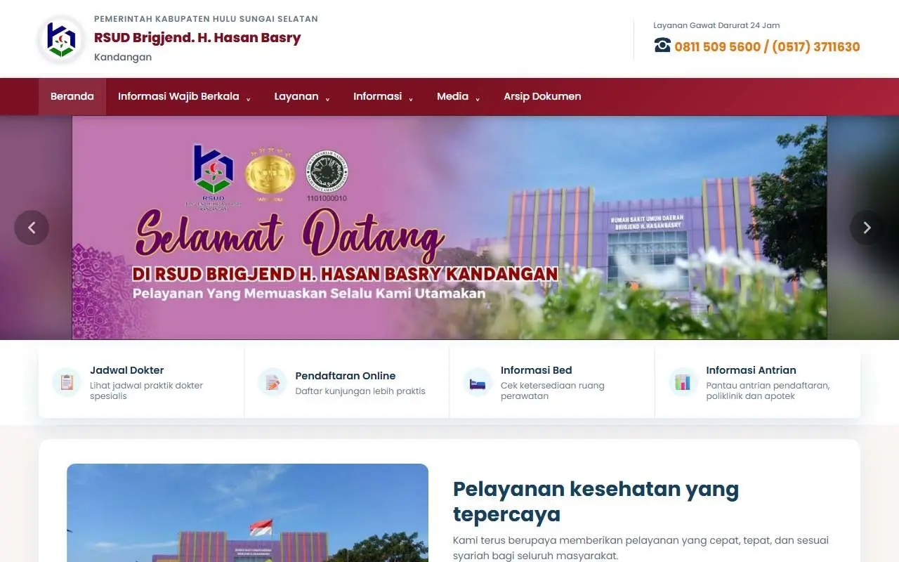 Tampilan website resmi RSUD H. Hasan Basry Kandangan (rsudhasanbasry.com)