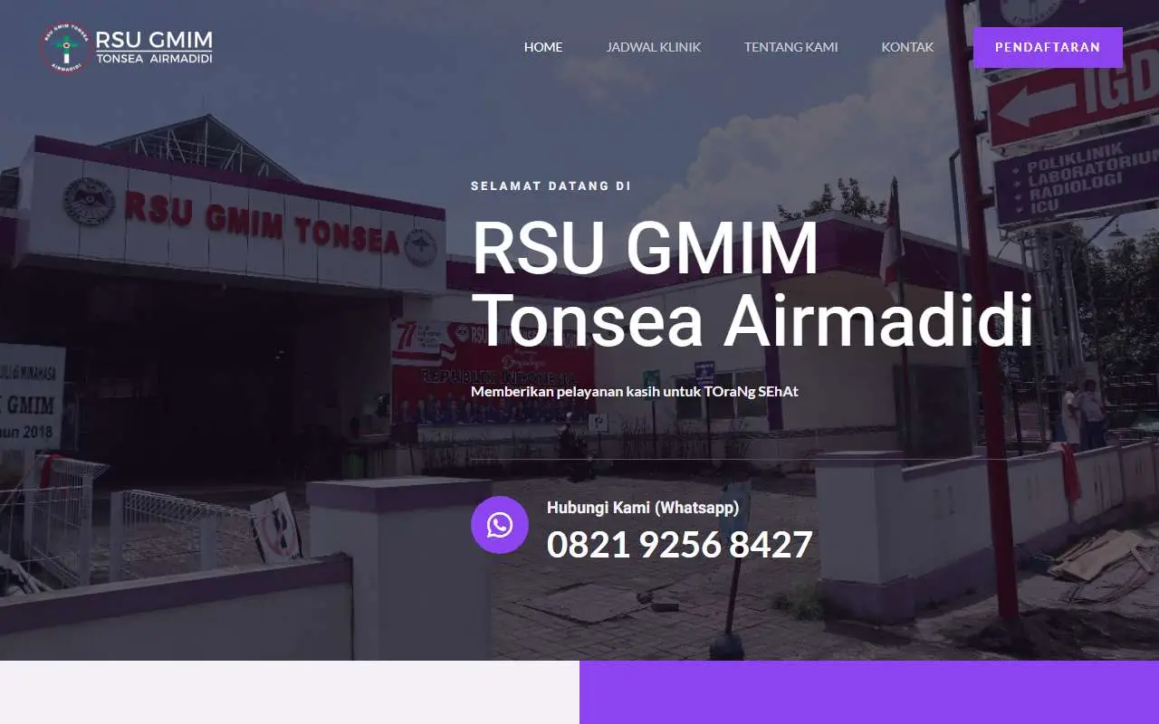 Tampilan website resmi Rumah Sakit Umum GMIM Tonsea Airmadidi (rsugmimtonsea.com)