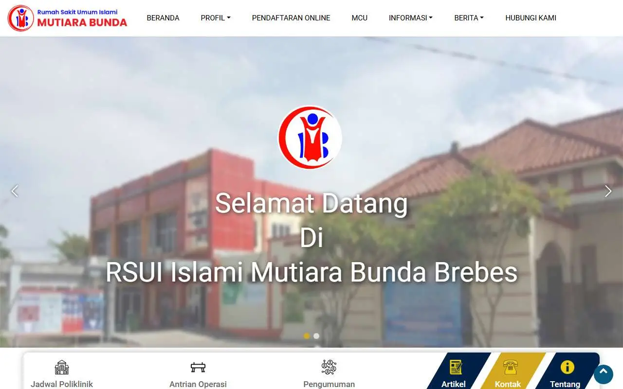 Tampilan website resmi Rumah Sakit Umum Islami Mutiara Bunda (rsuimutiarabundabrebes.com)