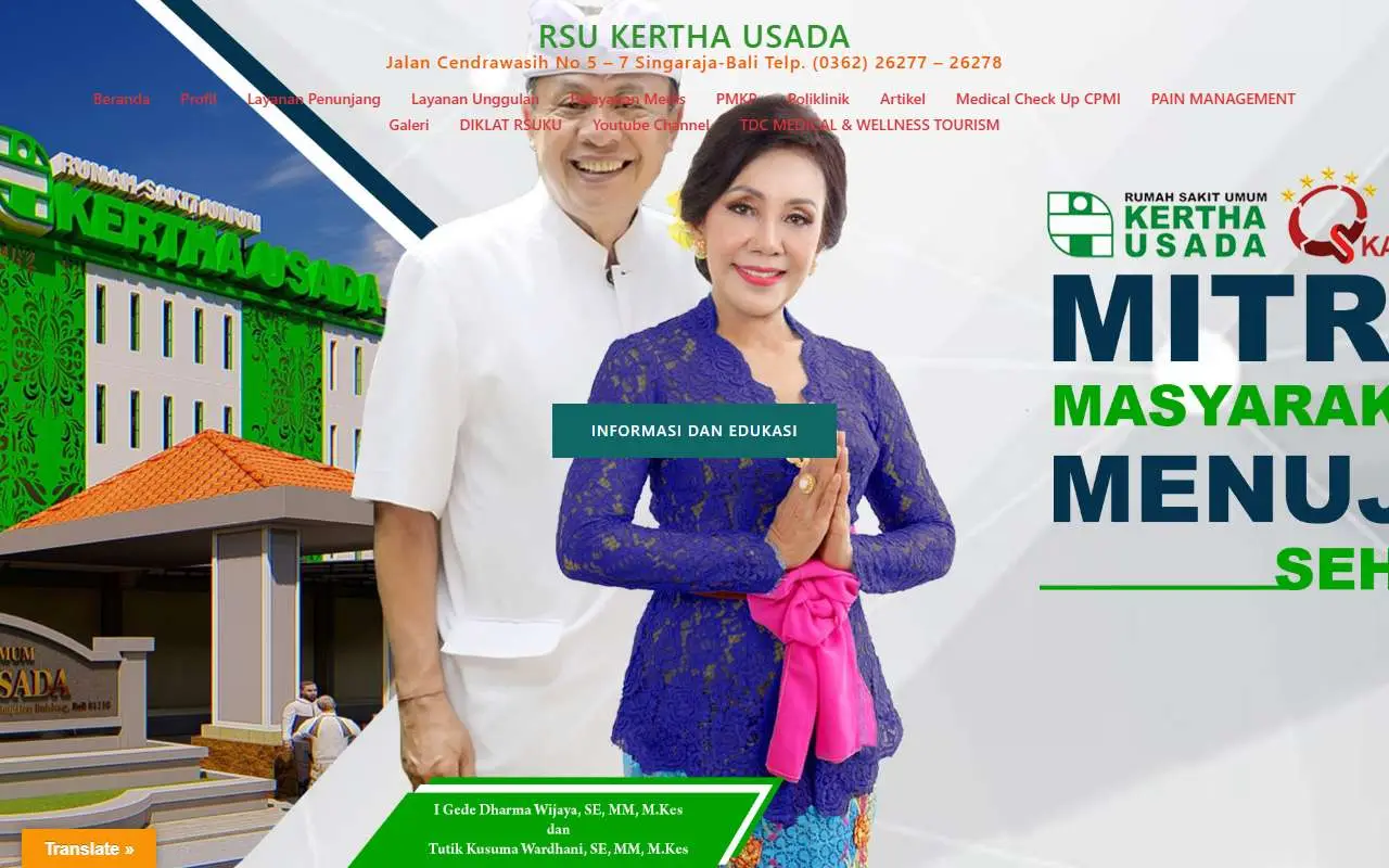 Tampilan website resmi Kertha Usadha Hospital (rsukerthausada.com)