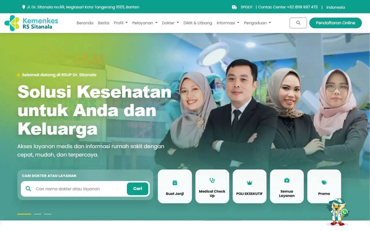 Tampilan website resmi Rumah Sakit Umum Pusat Dr. Sitanala (rsup-drsitanala.go.id)