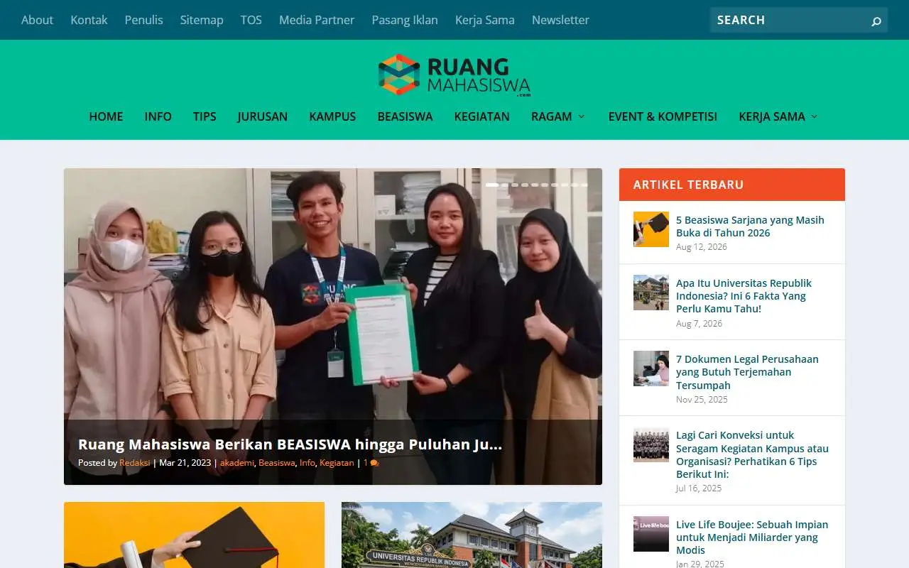 Tampilan website resmi Ruang Mahasiswa (ruangmahasiswa.com)