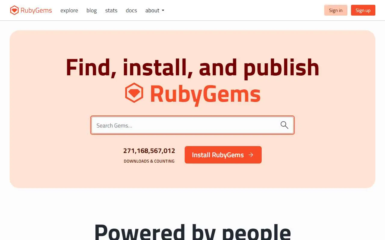 Tampilan website resmi RubyGems (rubygems.org)