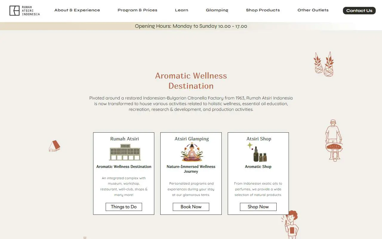 Tampilan website resmi Museum Rumah Atsiri Indonesia (rumahatsiri.com)
