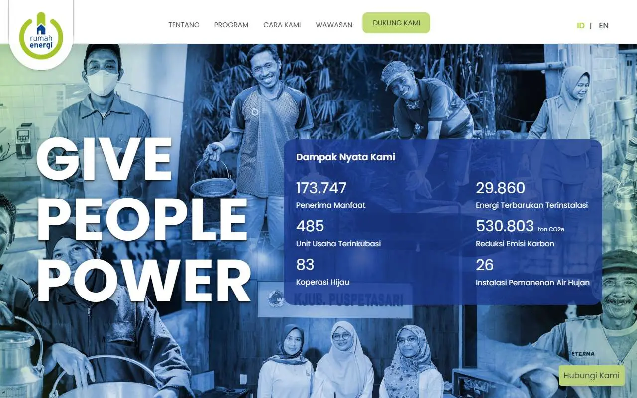 Tampilan website resmi Yayasan Rumah Energi (rumahenergi.org)