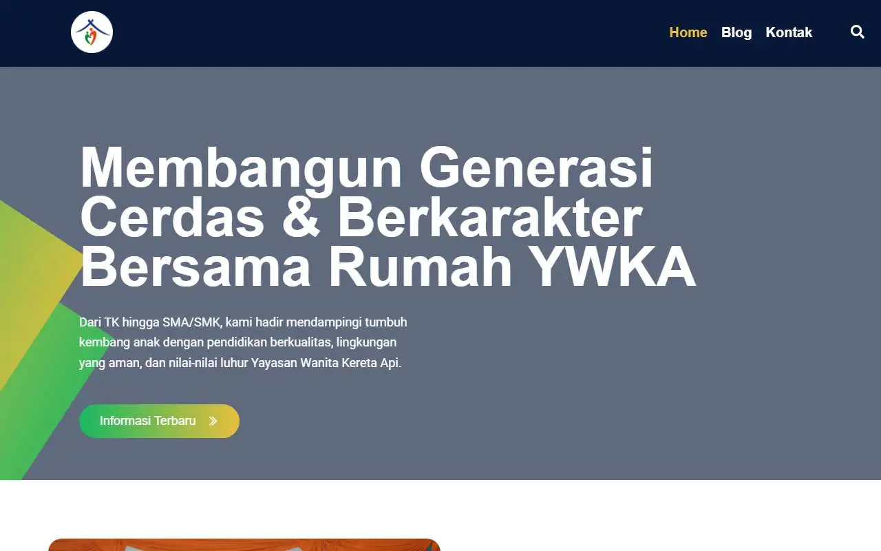 Tampilan website resmi SD YWKA Rel Homy School (rumahywka.or.id)