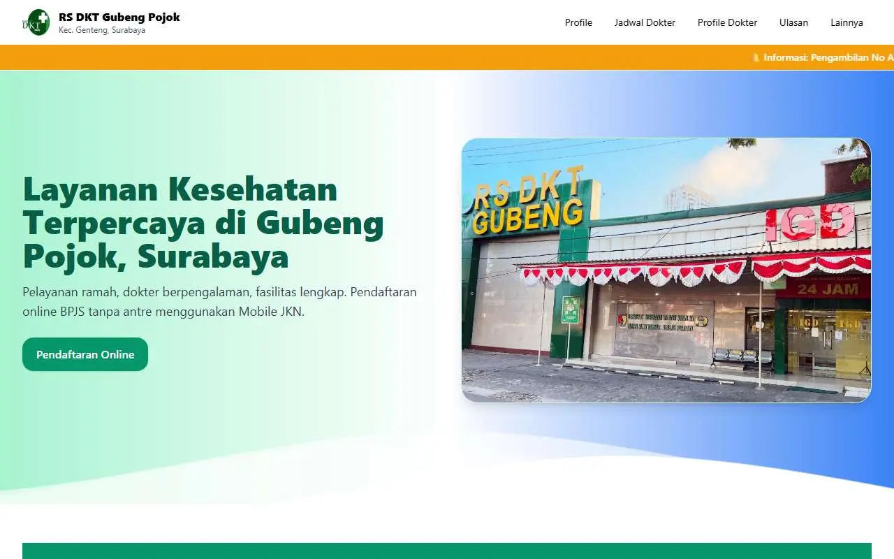 Tampilan website resmi RS Ibu dan Anak Bantuan 05.08.05 Surabaya (rumkitbansurabaya.co.id)