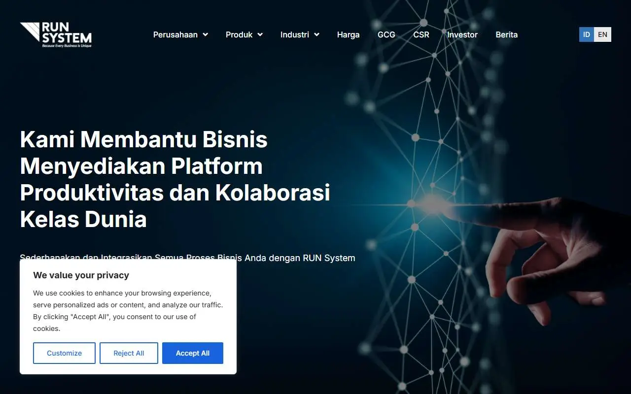 Tampilan website resmi RUN System (runsystem.id)