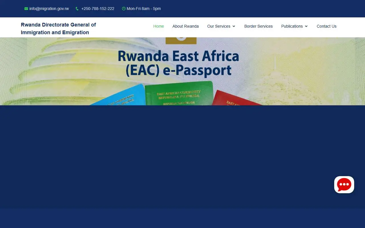 Tampilan website resmi Imigrasi Rwanda (migration.gov.rw)