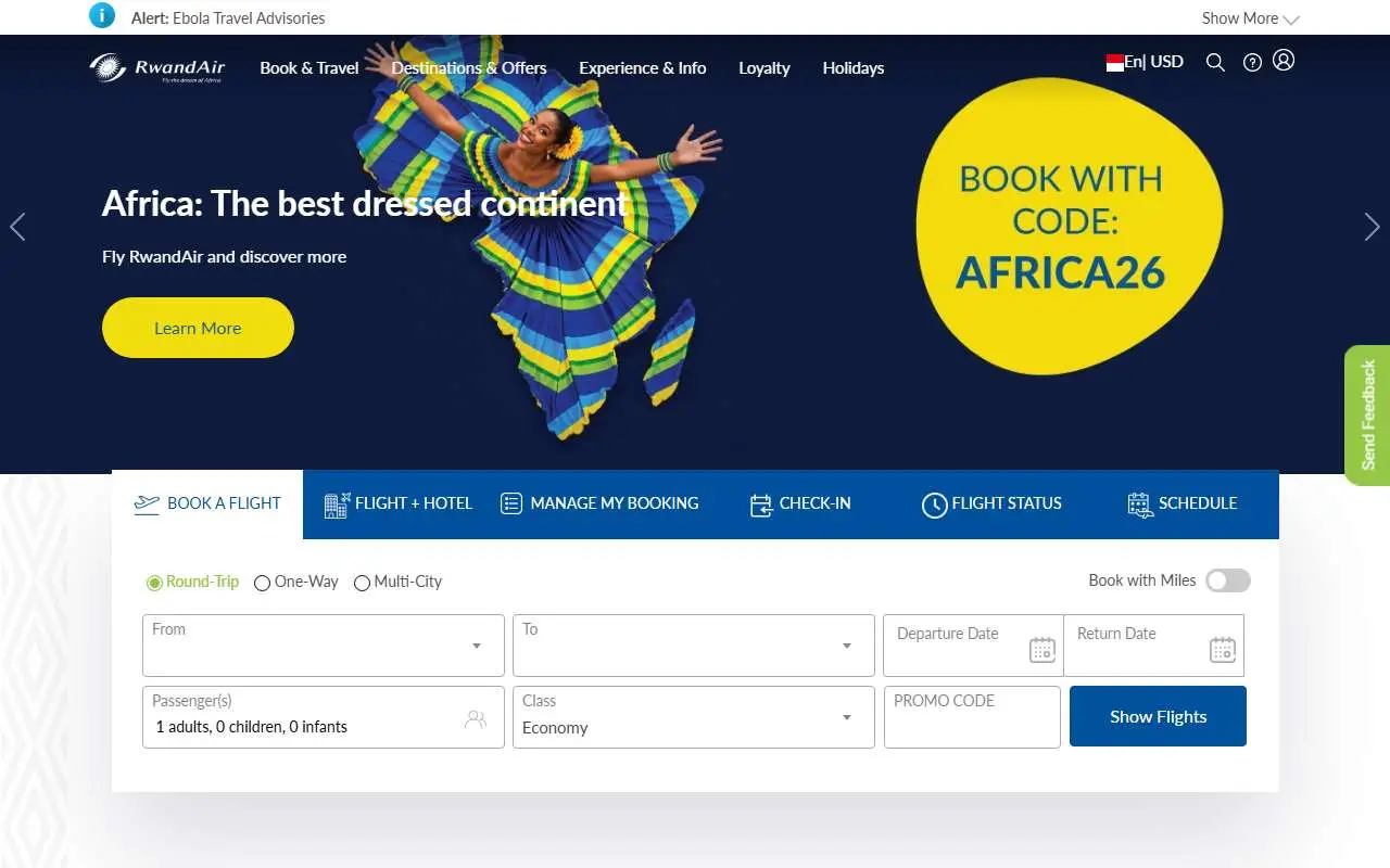 Tampilan website resmi rwandair (rwandair.com)