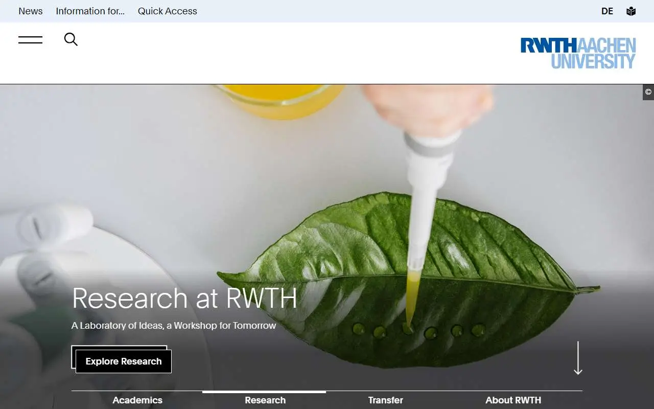 Tampilan website resmi Univ. Teknologi Rhein Westfalen Aachen (rwth-aachen.de)