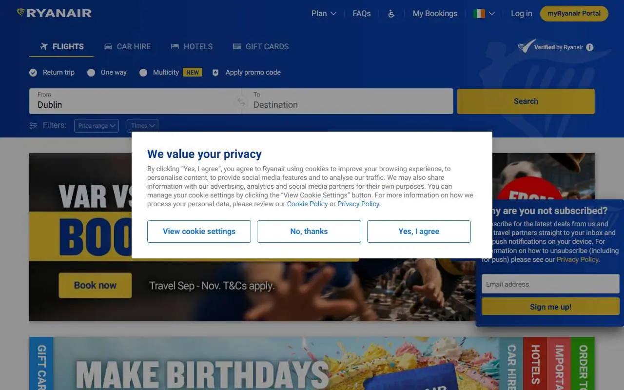 Tampilan website resmi Ryanair (ryanair.com)
