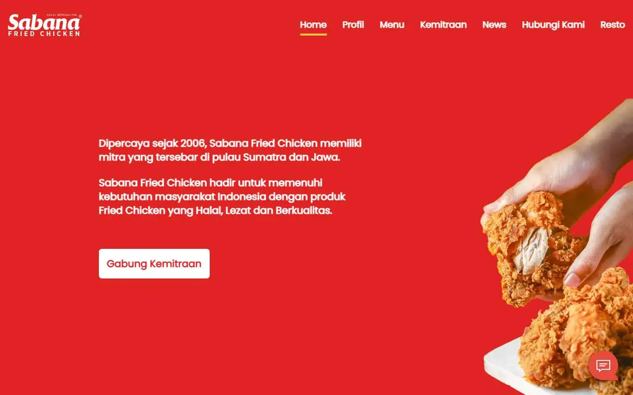 Tampilan website resmi Sabana Fried Chicken (sabana.co.id)