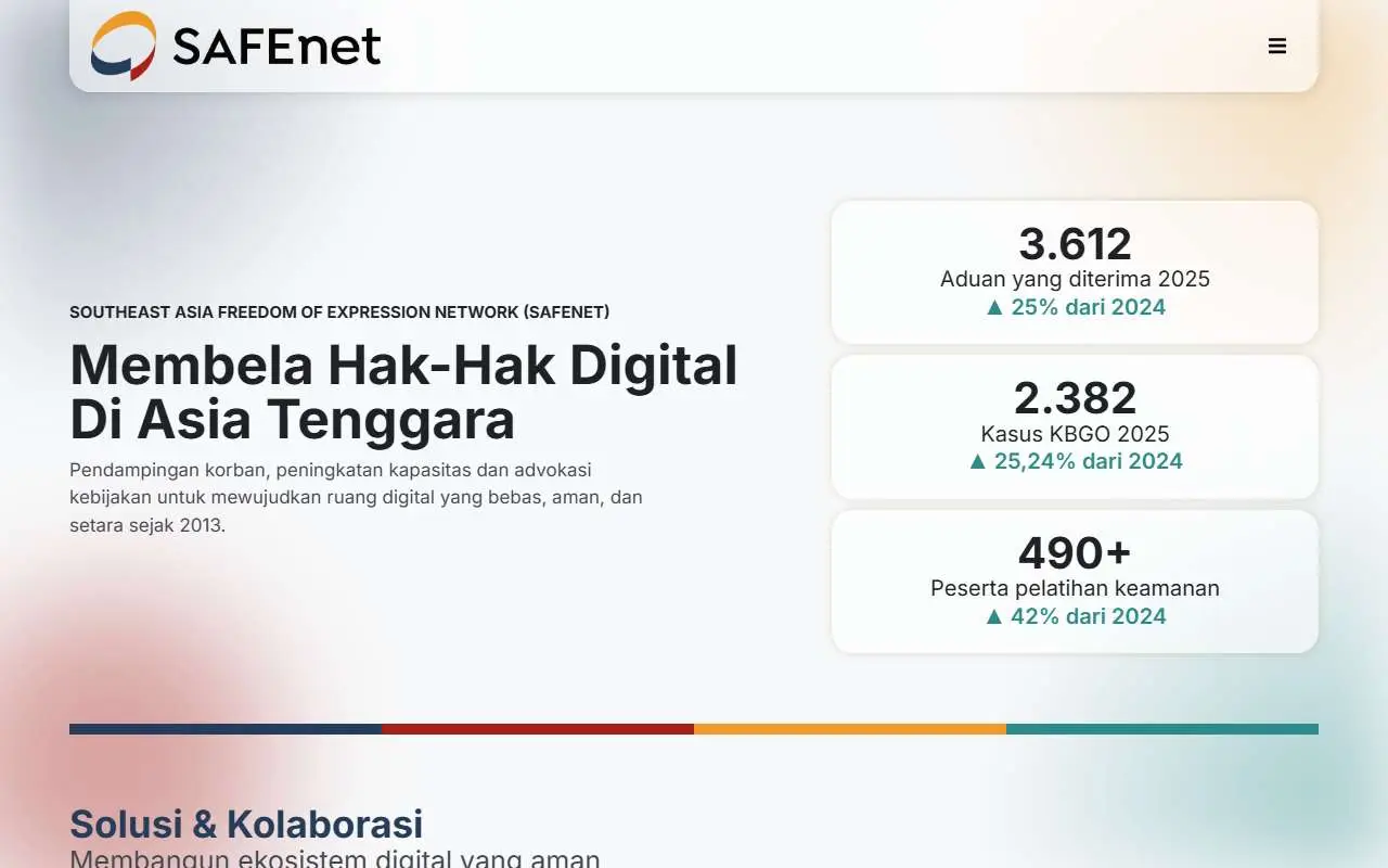 Tampilan website resmi SAFEnet (safenet.or.id)