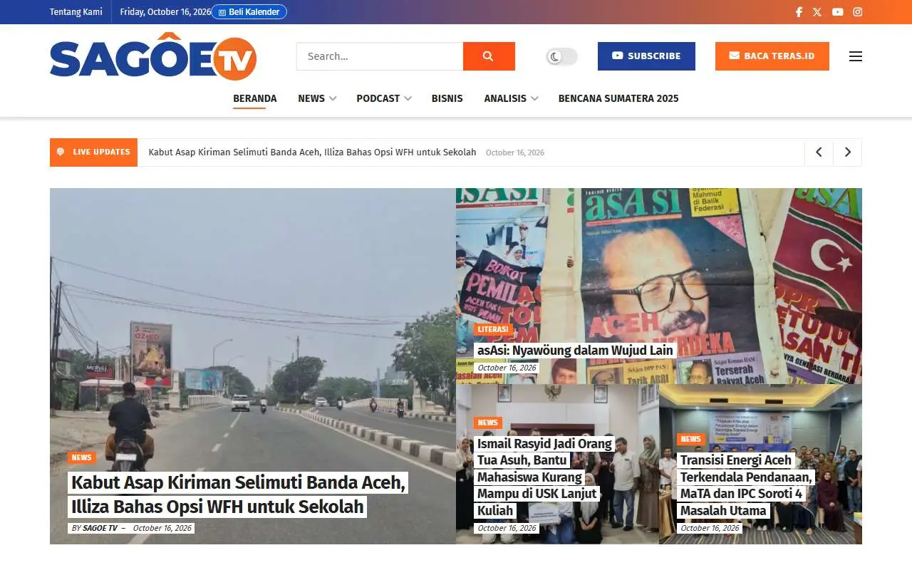 Tampilan website resmi Sagoe TV (sagoetv.com)