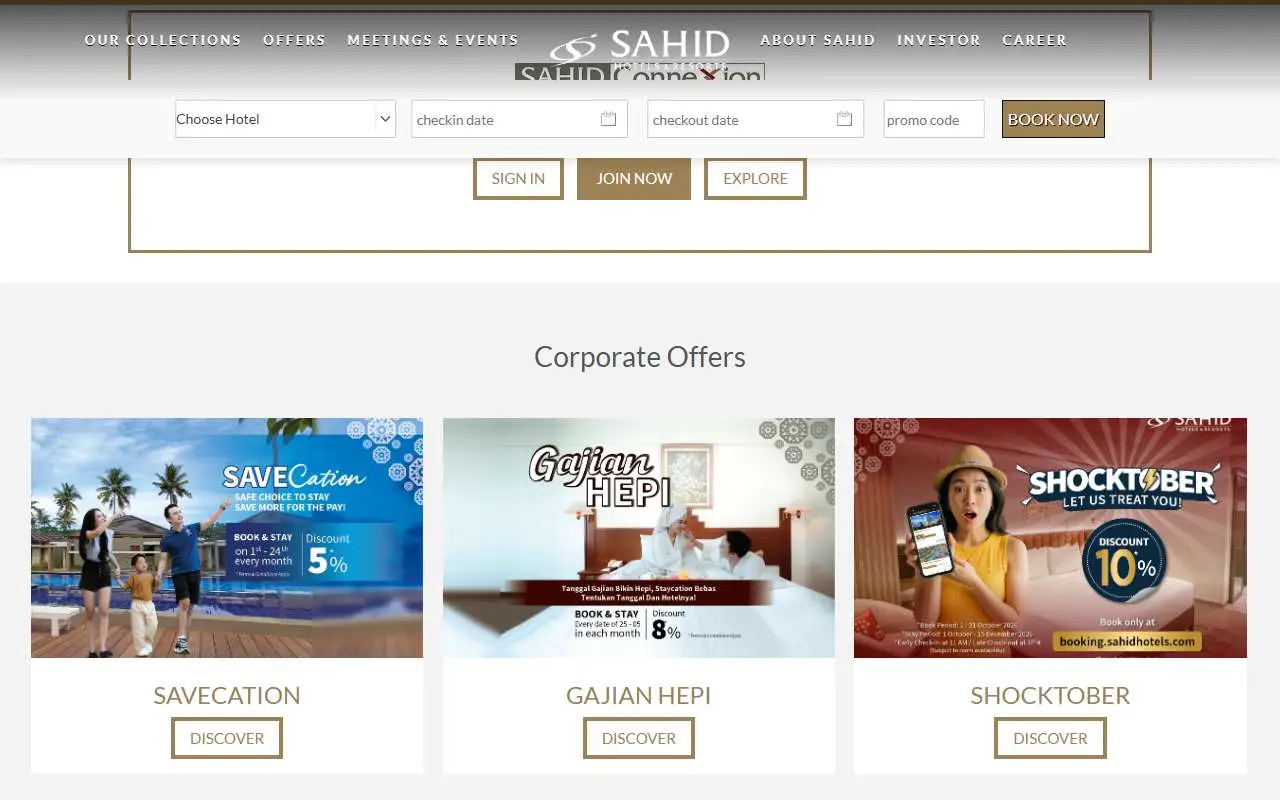 Tampilan website resmi Sahid Hotels (sahidhotels.com)